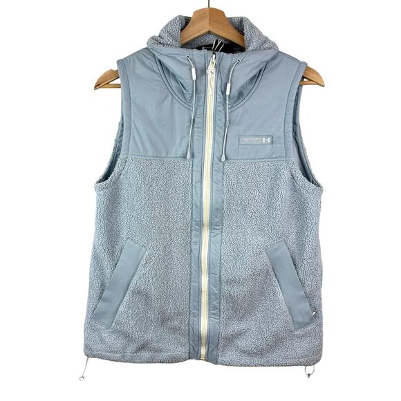 Under Armour Teddy Fleece Vest Baby Blue Full Zip Women’s S Gorpcore - Picture 1 of 7